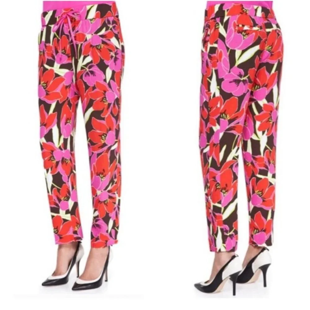 Kate Spade Pink & Red Floral Ankle Pants - Size 8 - Picture 2 of 10